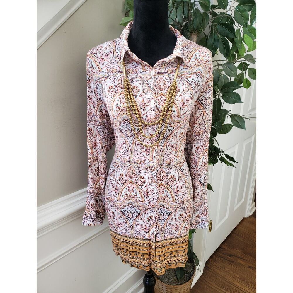 Zac & Rachel Womens Multicolor Long Sleeve Collared Button Front Top Blouse XL